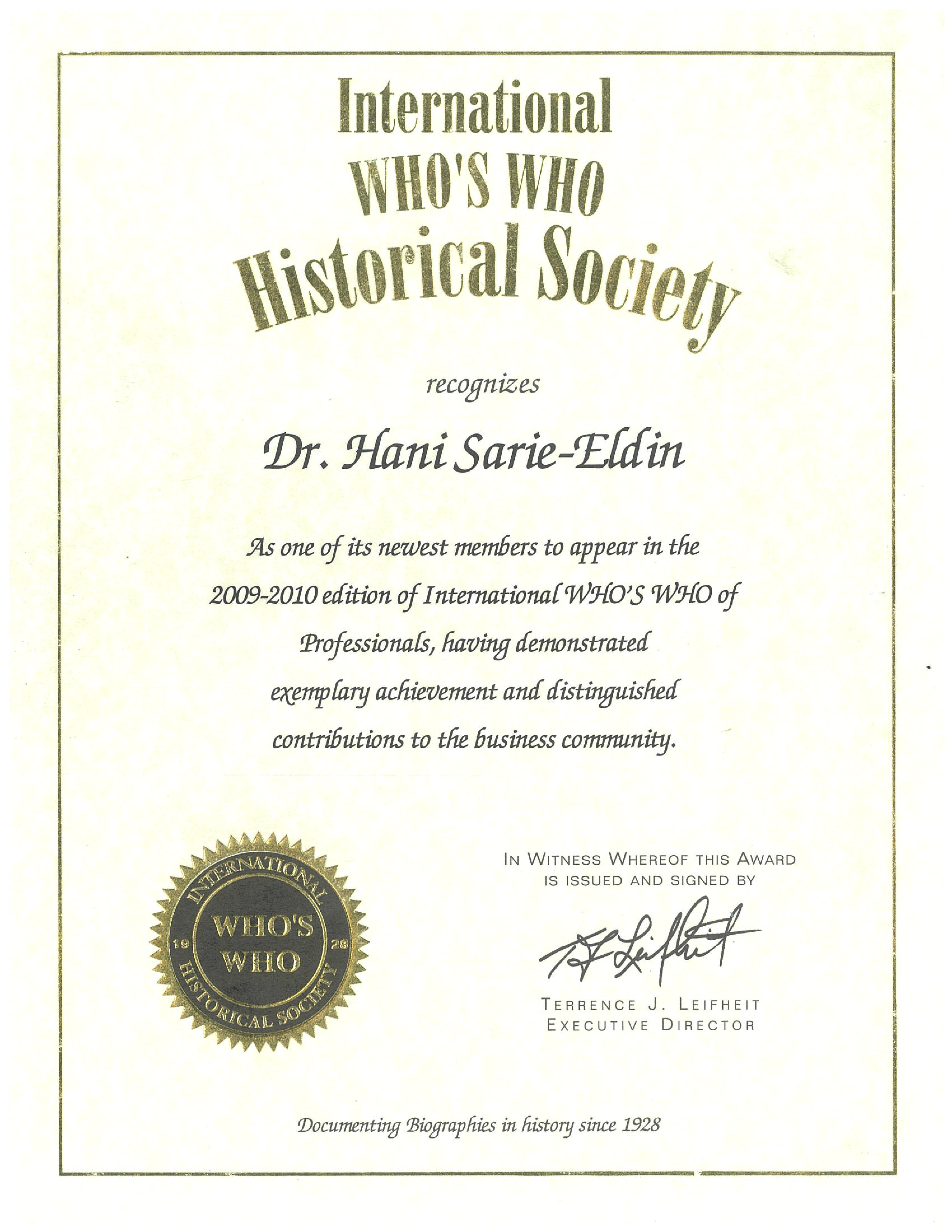 International Who's Who (Historical Society) 2009-2010
